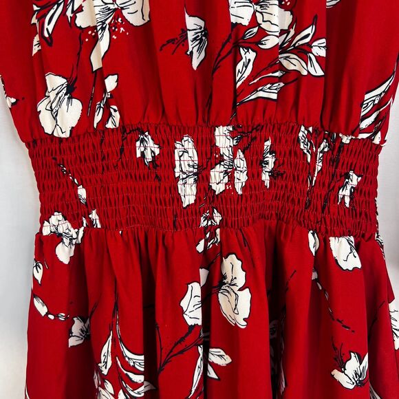 Plumberry Floral Print Smocked Waist Mini Dress Keyhole Neck Dressy Size Medium - Picture 3 of 9